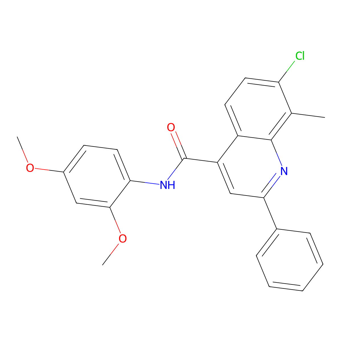 7-chloro-N-(2,4-dimethoxyphenyl)-8-methyl-2-phenylquinoline-4-carboxamide molecular structure, CAS 669740-26-5