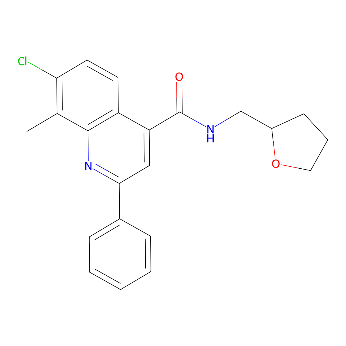 7-chloro-8-methyl-N-(oxolan-2-ylmethyl)-2-phenylquinoline-4-carboxamide molecular structure, CAS 669740-49-2