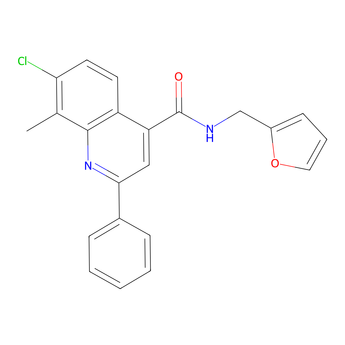 7-chloro-N-(furan-2-ylmethyl)-8-methyl-2-phenylquinoline-4-carboxamide molecular structure, CAS 669740-51-6
