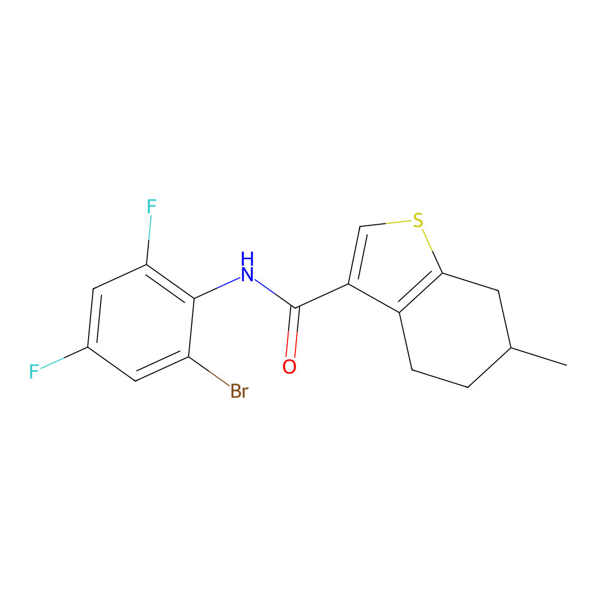 N-(2-bromo-4,6-difluorophenyl)-6-methyl-4,5,6,7-tetrahydro-1-benzothiophene-3-carboxamide molecular structure, CAS 669741-12-2