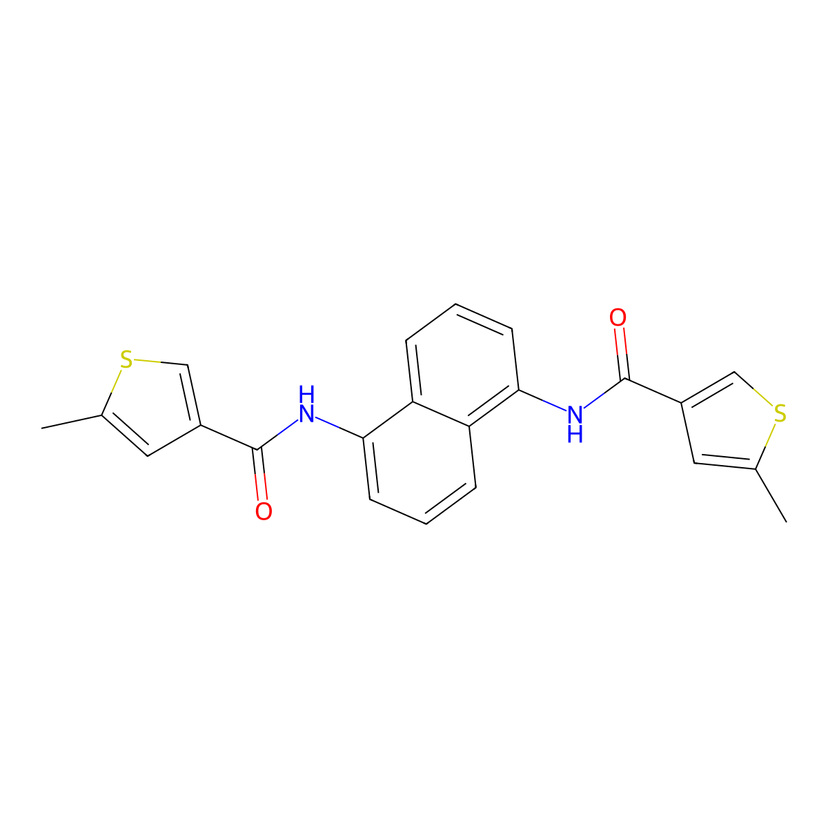 N,N'-naphthalene-1,5-diylbis(5-methylthiophene-3-carboxamide) molecular structure, CAS 669741-21-3
