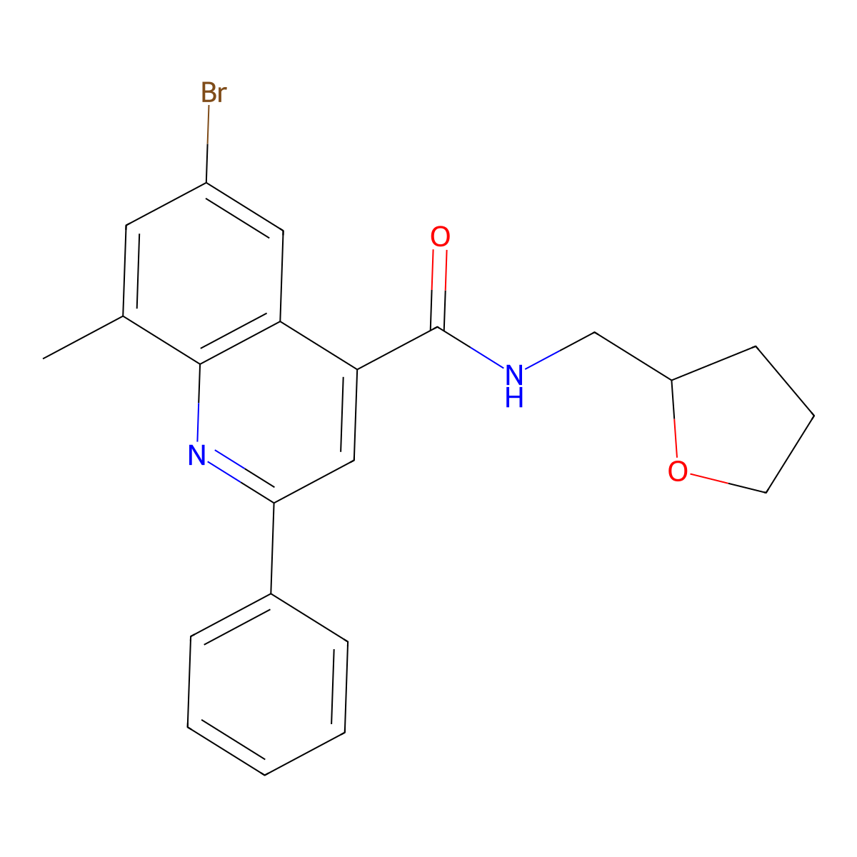 6-bromo-8-methyl-N-(oxolan-2-ylmethyl)-2-phenylquinoline-4-carboxamide molecular structure, CAS 669741-79-1