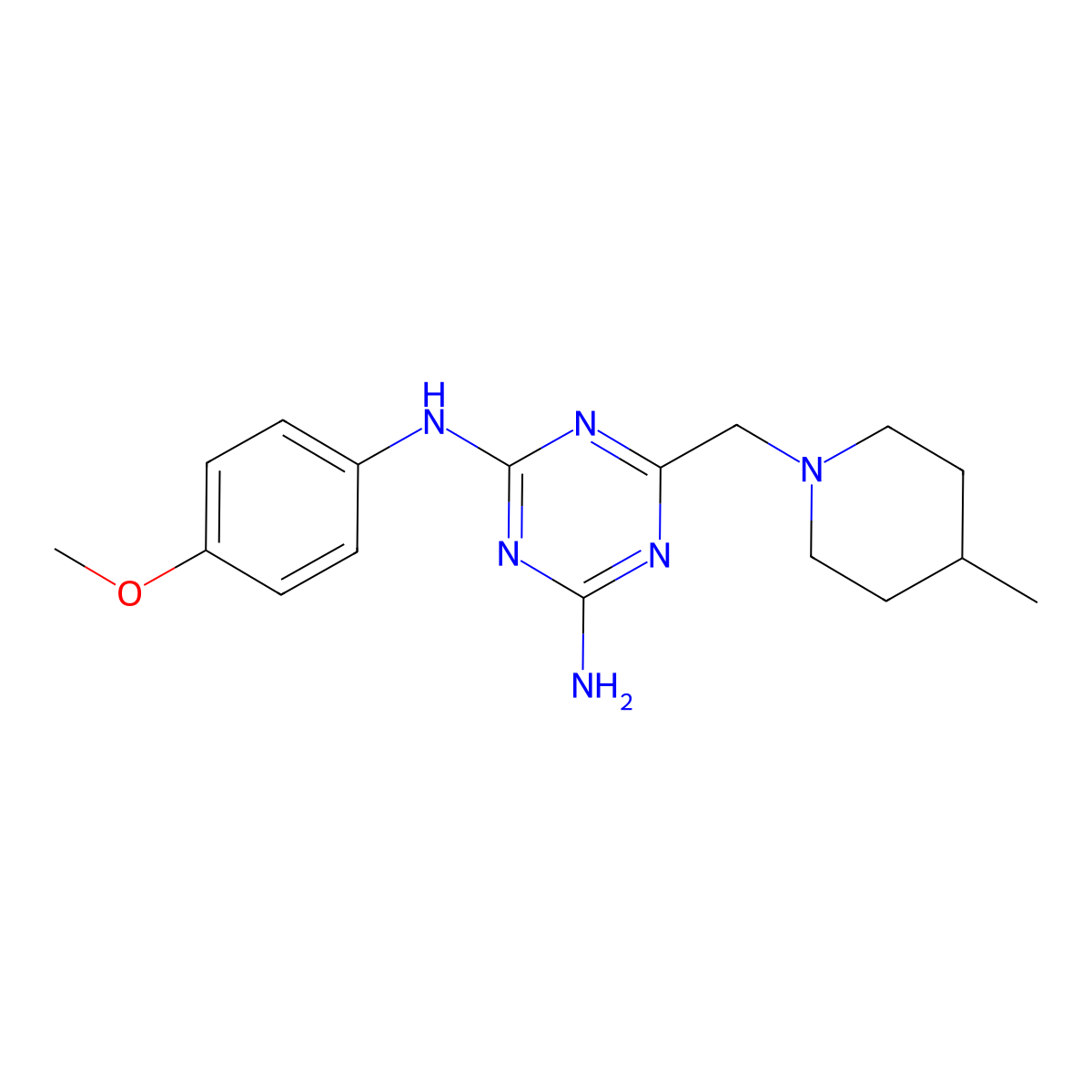 N-(4-methoxyphenyl)-6-[(4-methylpiperidin-1-yl)methyl]-1,3,5-triazine-2,4-diamine molecular structure, CAS 669743-06-0