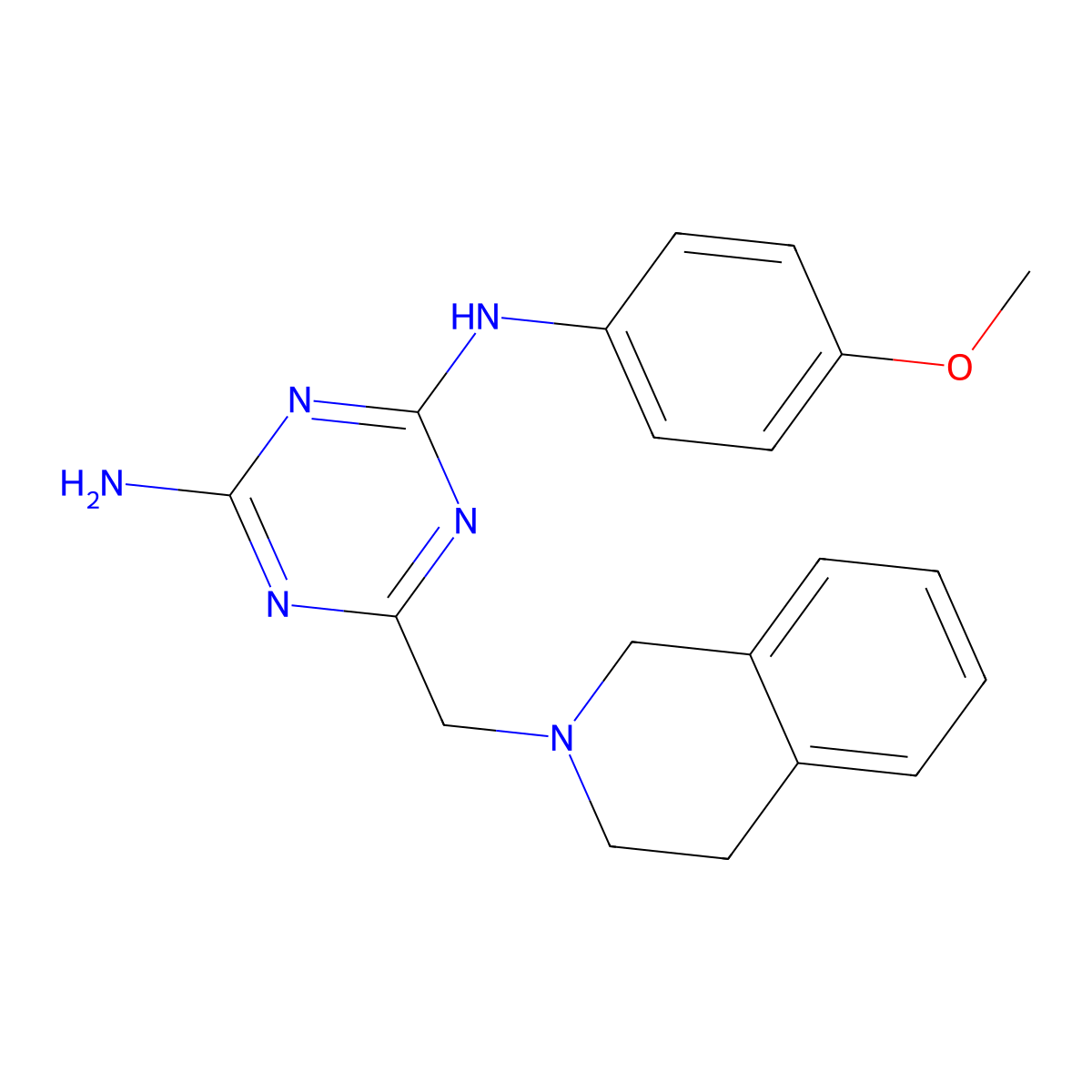 6-(3,4-dihydroisoquinolin-2(1H)-ylmethyl)-N-(4-methoxyphenyl)-1,3,5-triazine-2,4-diamine molecular structure, CAS 669743-09-3