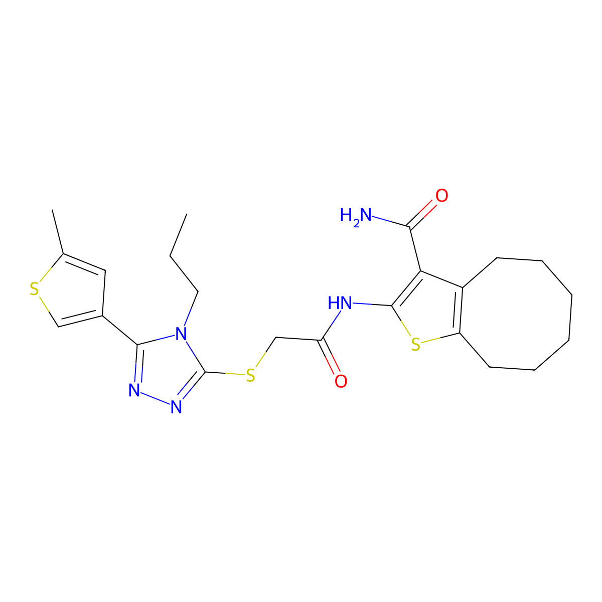 2-[({[5-(5-methylthiophen-3-yl)-4-propyl-4H-1,2,4-triazol-3-yl]sulfanyl}acetyl)amino]-4,5,6,7,8,9-hexahydrocycloocta[b]thiophene-3-carboxamide molecular structure, CAS 669743-14-0
