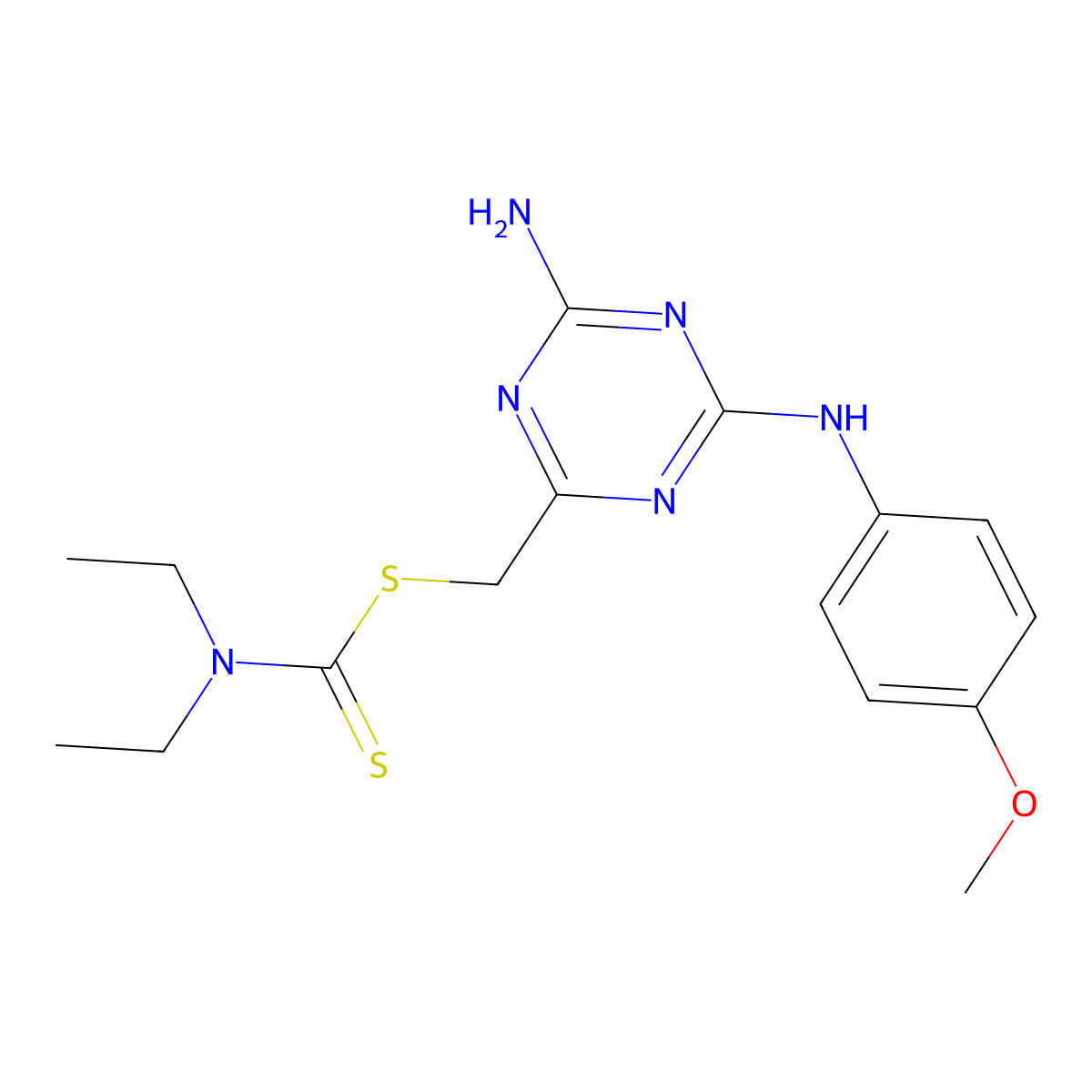 {4-Amino-6-[(4-methoxyphenyl)amino]-1,3,5-triazin-2-yl}methyl diethylcarbamodithioate molecular structure, CAS 669743-18-4