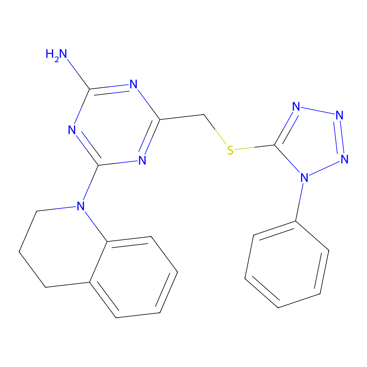 4-(3,4-dihydroquinolin-1(2H)-yl)-6-{[(1-phenyl-1H-tetrazol-5-yl)sulfanyl]methyl}-1,3,5-triazin-2-amine molecular structure, CAS 669743-24-2