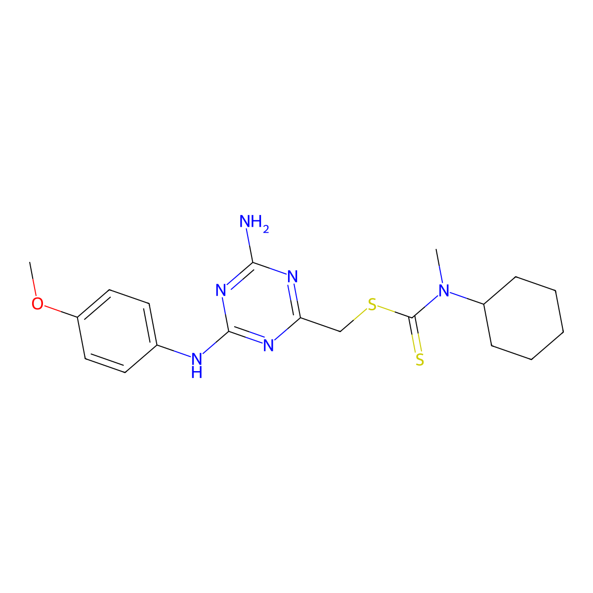 {4-Amino-6-[(4-methoxyphenyl)amino]-1,3,5-triazin-2-yl}methyl cyclohexyl(methyl)dithiocarbamate molecular structure, CAS 669743-40-2