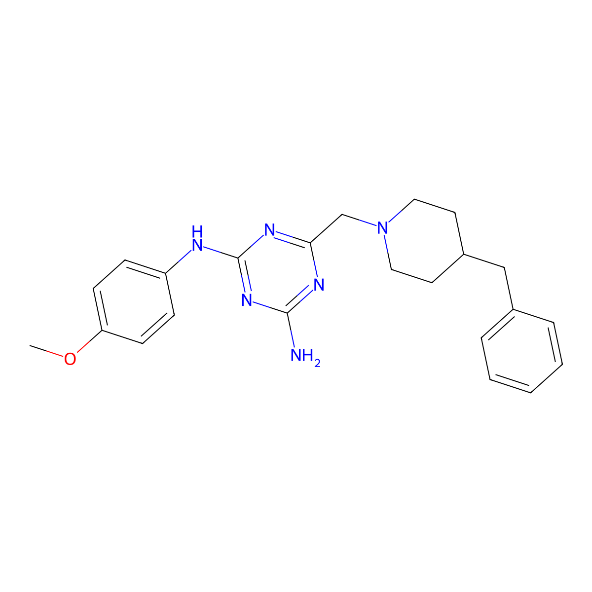 6-[(4-benzylpiperidin-1-yl)methyl]-N-(4-methoxyphenyl)-1,3,5-triazine-2,4-diamine molecular structure, CAS 669743-43-5