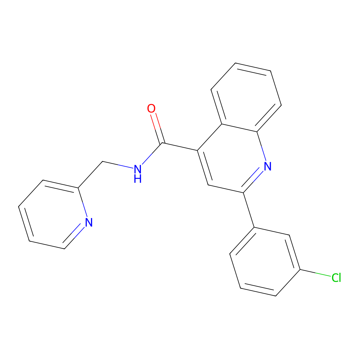 2-(3-chlorophenyl)-N-(pyridin-2-ylmethyl)quinoline-4-carboxamide molecular structure, CAS 669743-54-8