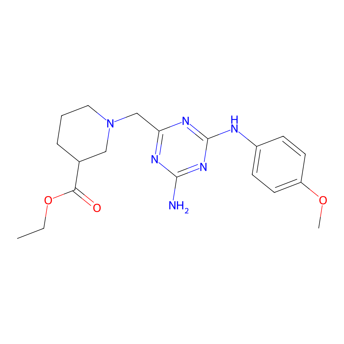 Ethyl 1-({4-amino-6-[(4-methoxyphenyl)amino]-1,3,5-triazin-2-yl}methyl)-3-piperidinecarboxylate molecular structure, CAS 669743-55-9