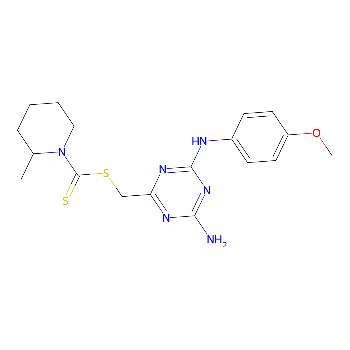 {4-Amino-6-[(4-methoxyphenyl)amino]-1,3,5-triazin-2-yl}methyl 2-methylpiperidine-1-carbodithioate molecular structure, CAS 669743-73-1