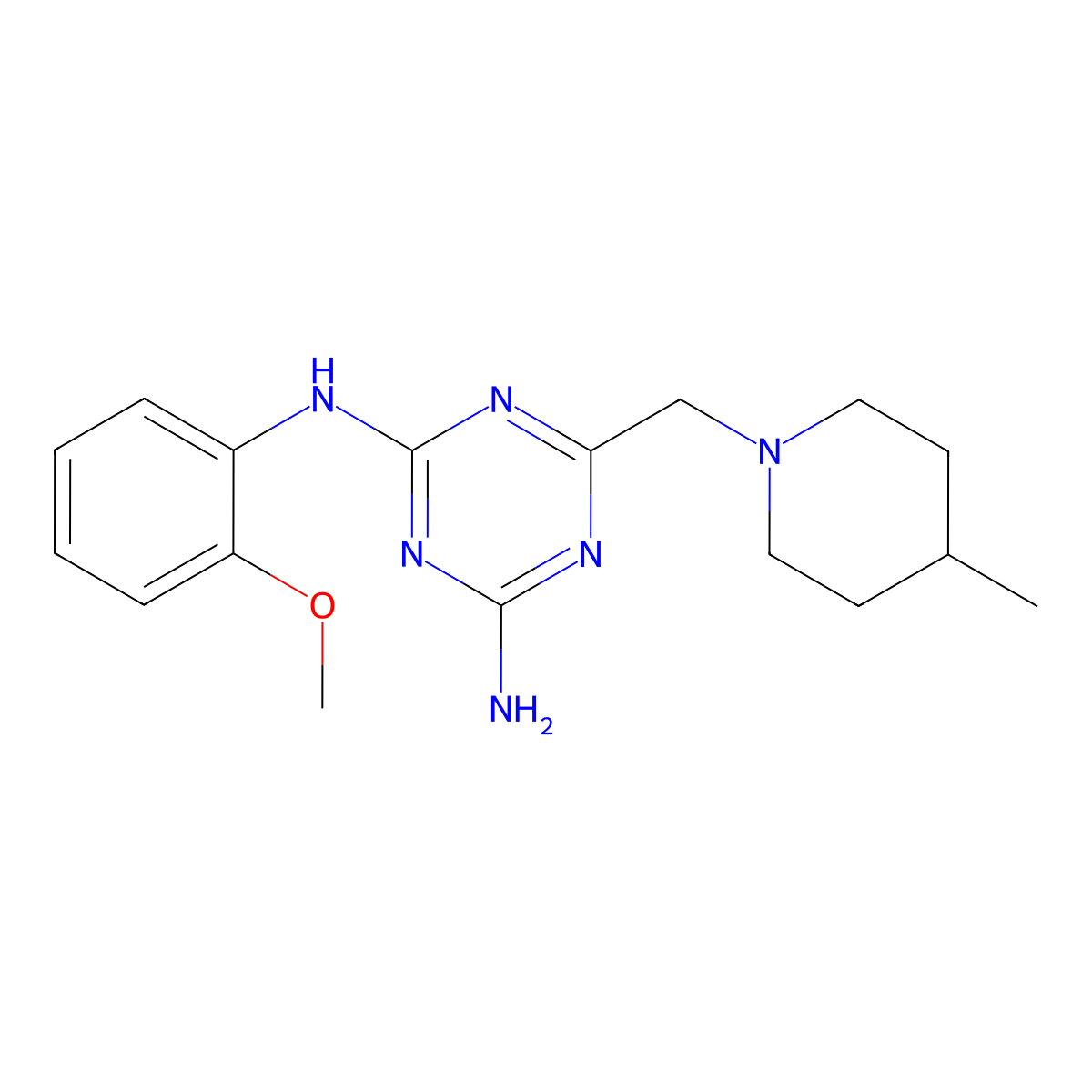 N-(2-methoxyphenyl)-6-[(4-methylpiperidin-1-yl)methyl]-1,3,5-triazine-2,4-diamine molecular structure, CAS 669743-81-1