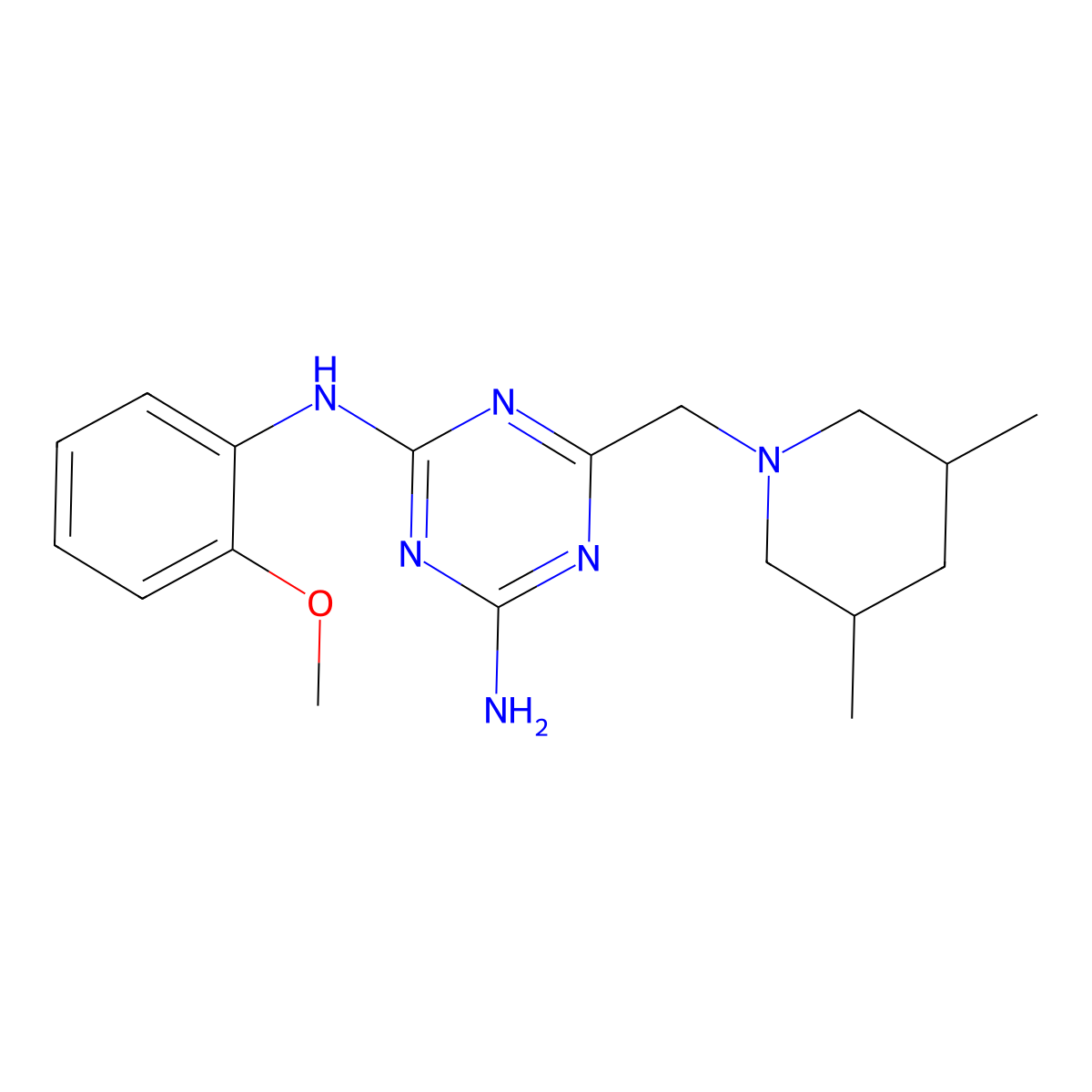 6-[(3,5-dimethylpiperidin-1-yl)methyl]-N-(2-methoxyphenyl)-1,3,5-triazine-2,4-diamine molecular structure, CAS 669743-84-4