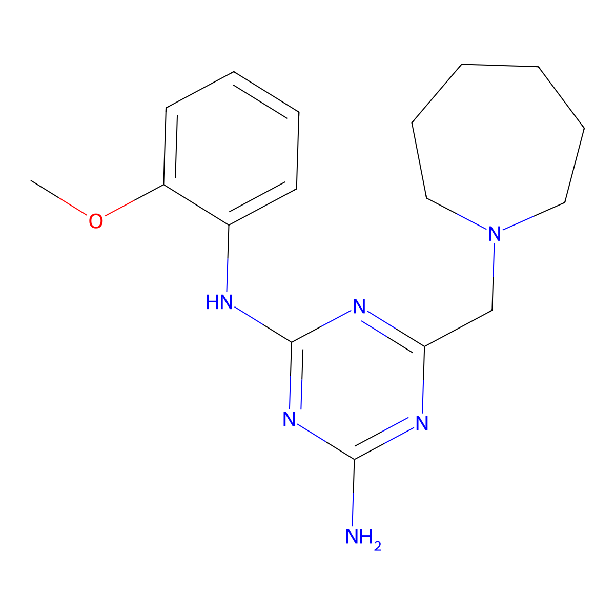 6-(azepan-1-ylmethyl)-N-(2-methoxyphenyl)-1,3,5-triazine-2,4-diamine molecular structure, CAS 669743-87-7
