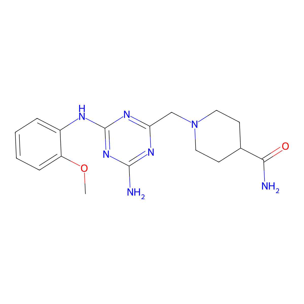 1-({4-Amino-6-[(2-methoxyphenyl)amino]-1,3,5-triazin-2-yl}methyl)piperidine-4-carboxamide molecular structure, CAS 669743-95-7