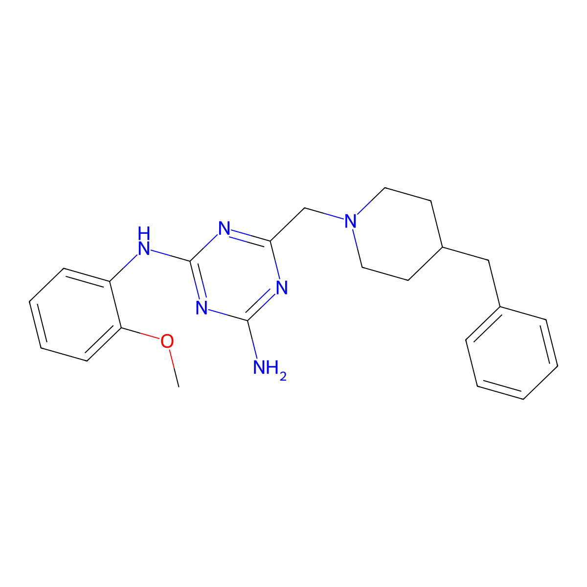 6-[(4-benzyl-1-piperidinyl)methyl]-N-(2-methoxyphenyl)-1,3,5-triazine-2,4-diamine molecular structure, CAS 669743-98-0