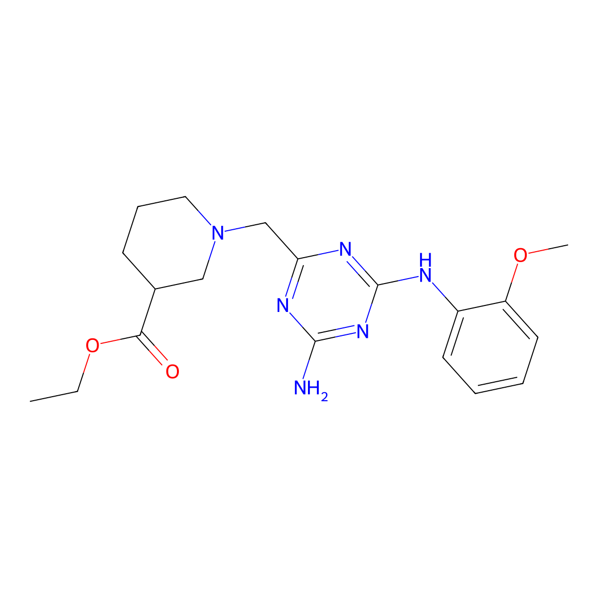 Ethyl 1-({4-amino-6-[(2-methoxyphenyl)amino]-1,3,5-triazin-2-yl}methyl)piperidine-3-carboxylate molecular structure, CAS 669744-01-8