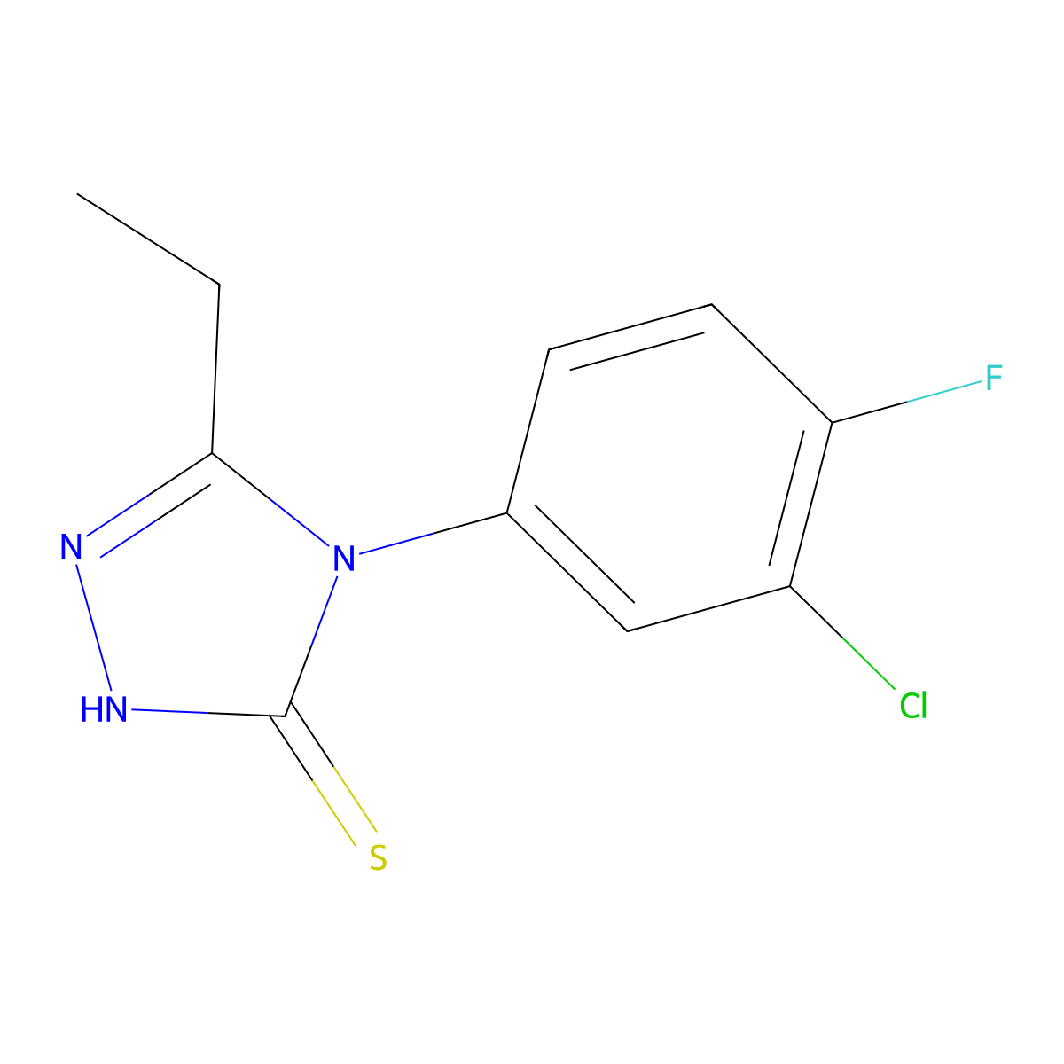 4-(3-Chloro-4-fluorophenyl)-5-ethyl-1,2,4-triazole-3-thiol molecular structure, CAS 669744-42-7