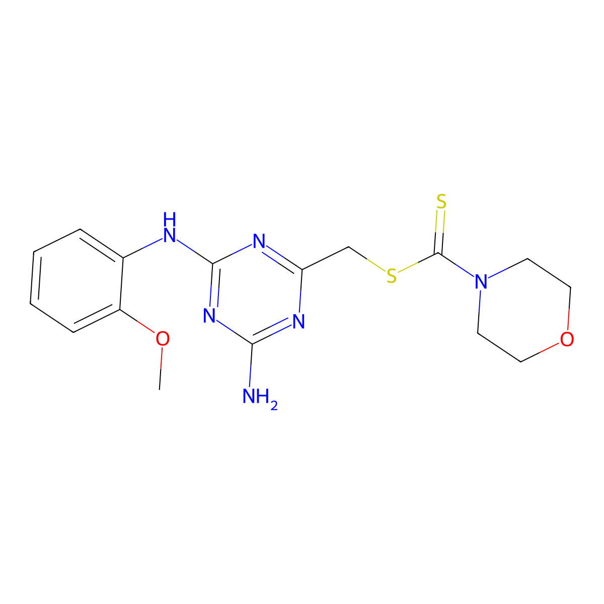 {4-Amino-6-[(2-methoxyphenyl)amino]-1,3,5-triazin-2-yl}methyl morpholine-4-carbodithioate molecular structure, CAS 669744-49-4