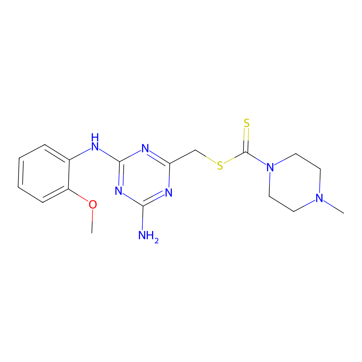 {4-Amino-6-[(2-methoxyphenyl)amino]-1,3,5-triazin-2-yl}methyl 4-methylpiperazine-1-carbodithioate molecular structure, CAS 669744-55-2