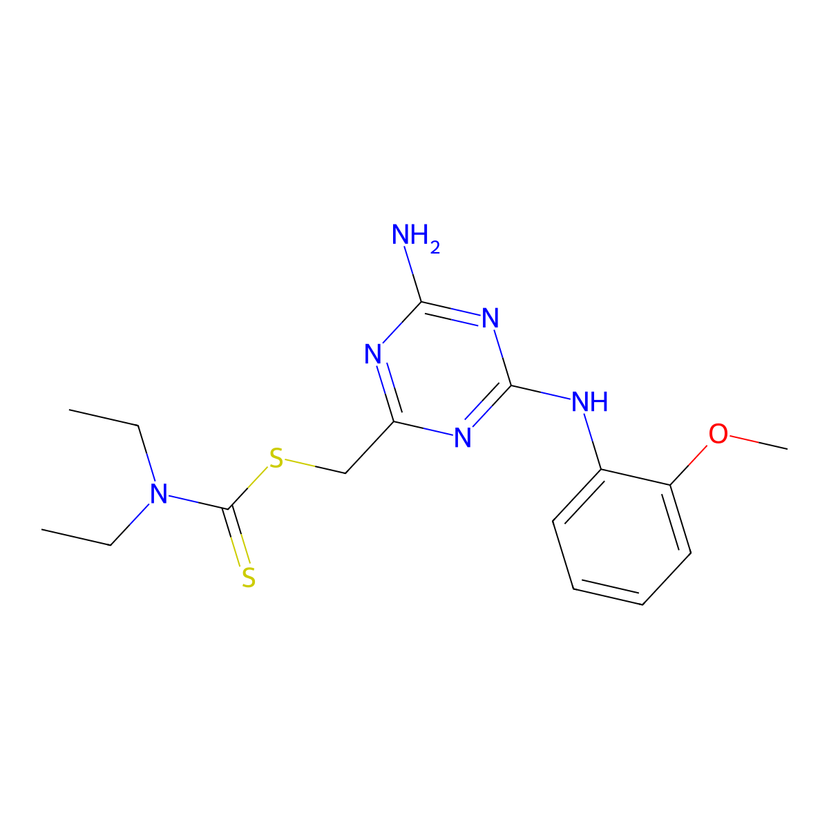 {4-Amino-6-[(2-methoxyphenyl)amino]-1,3,5-triazin-2-yl}methyl diethyldithiocarbamate molecular structure, CAS 669744-67-6