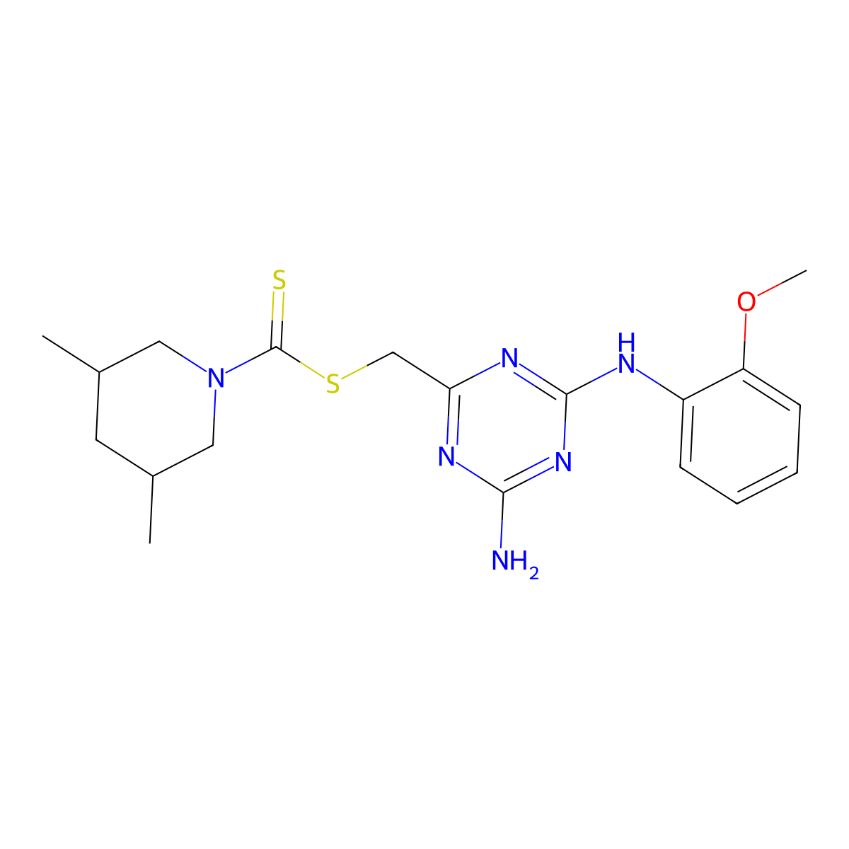 {4-Amino-6-[(2-methoxyphenyl)amino]-1,3,5-triazin-2-yl}methyl 3,5-dimethylpiperidine-1-carbodithioate molecular structure, CAS 669744-76-7