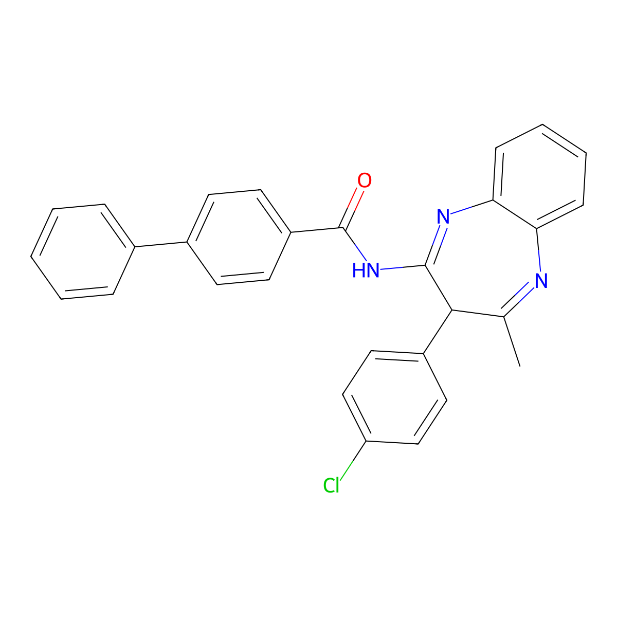 N-(3-(4-chlorophenyl)-4-methyl-3H-1,5-benzodiazepin-2-yl)-4-biphenylcarboxamide molecular structure, CAS 669744-85-8