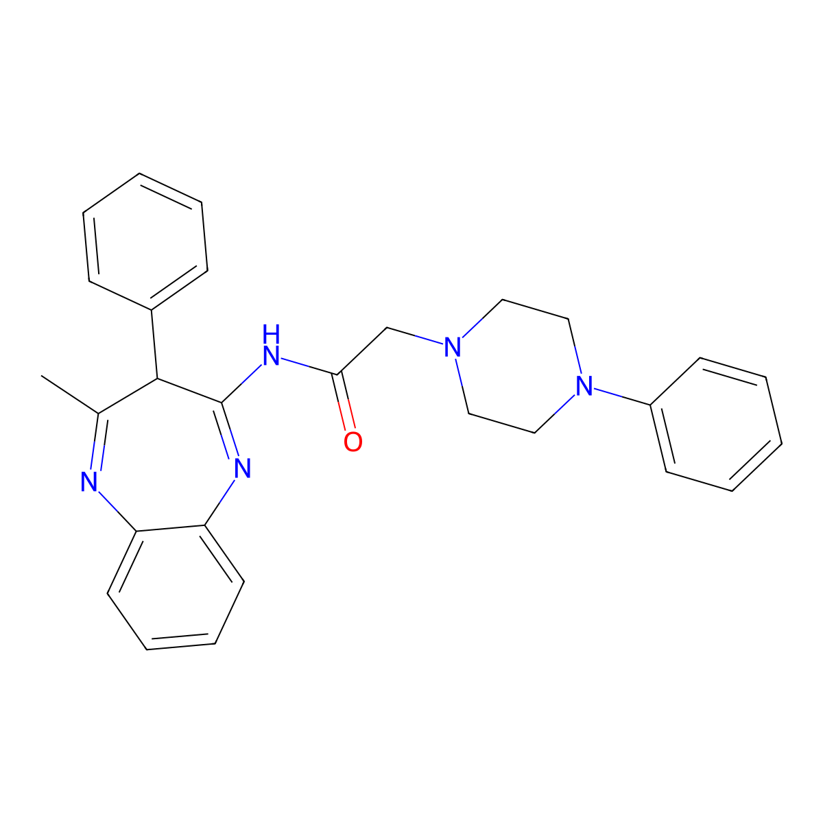 N-(4-methyl-3-phenyl-3H-1,5-benzodiazepin-2-yl)-2-(4-phenylpiperazin-1-yl)acetamide molecular structure, CAS 669744-91-6