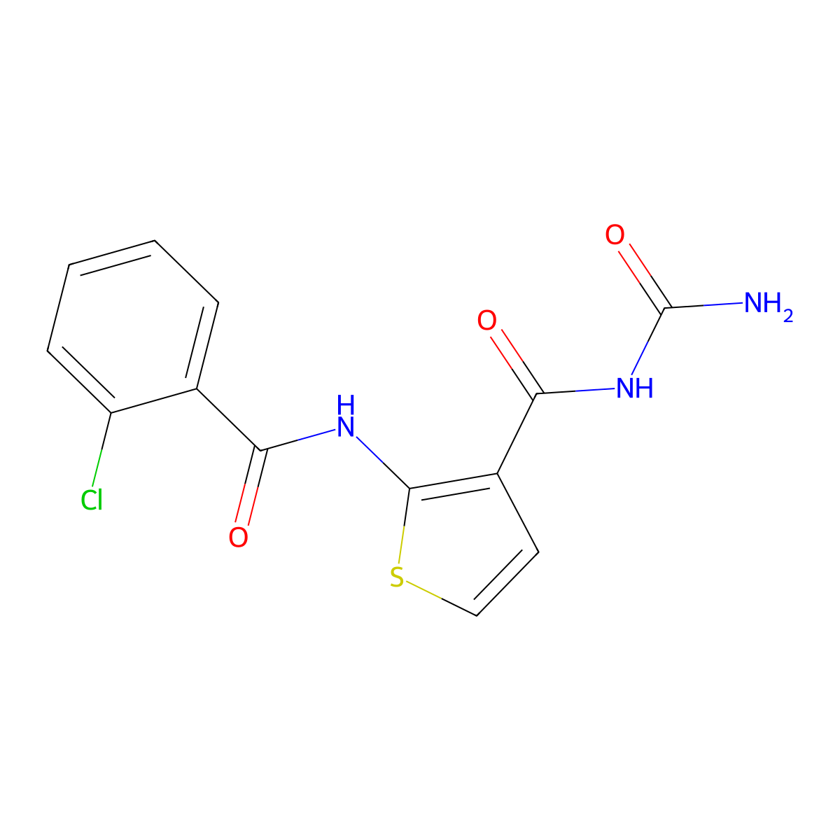N-carbamoyl-2-{[(2-chlorophenyl)carbonyl]amino}thiophene-3-carboxamide molecular structure, CAS 669745-29-3