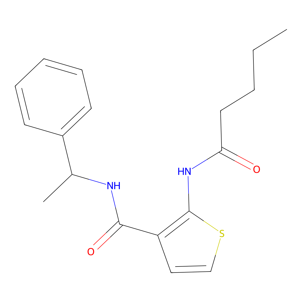 2-(pentanoylamino)-N-(1-phenylethyl)thiophene-3-carboxamide molecular structure, CAS 669745-32-8