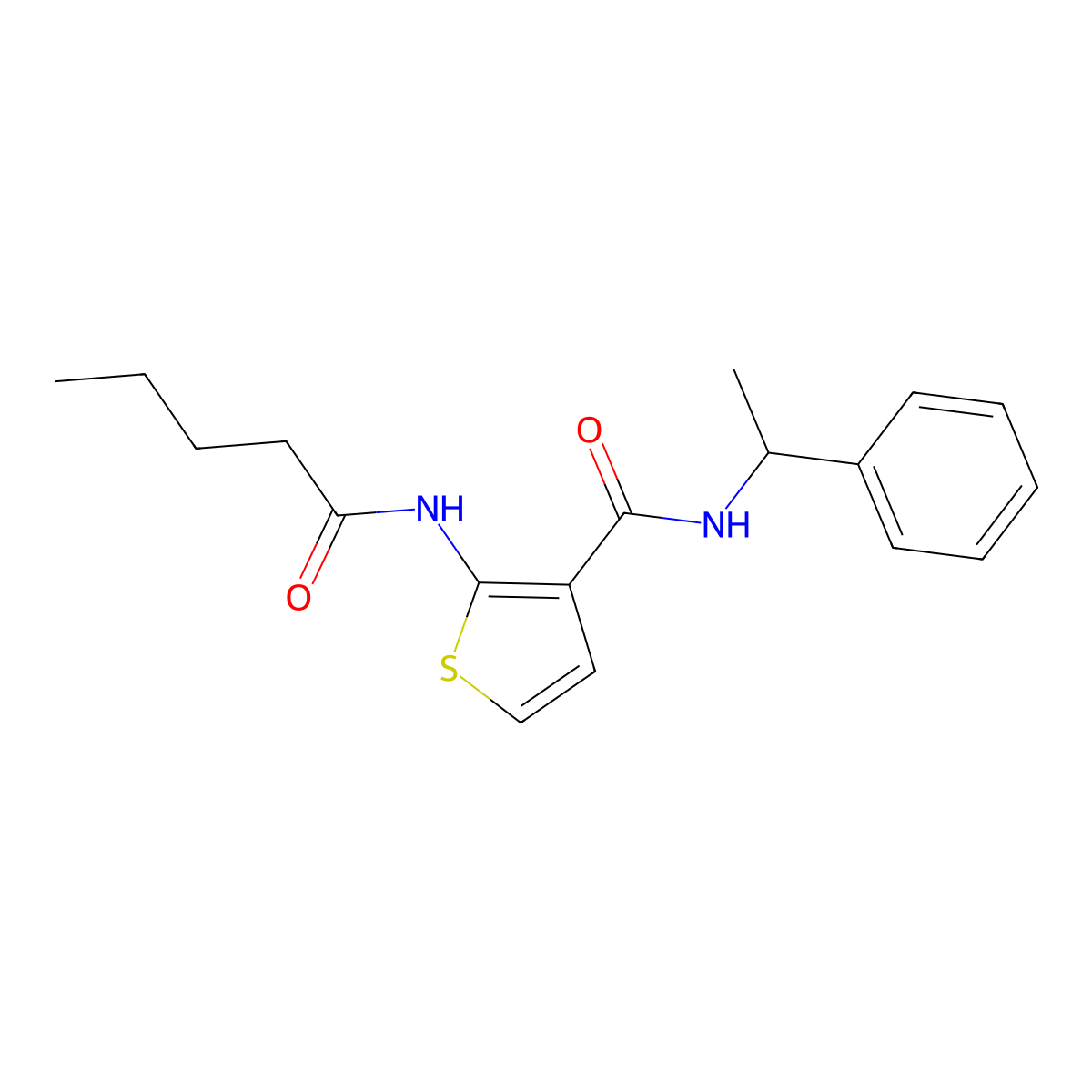 2-(pentanoylamino)-N-(1-phenylethyl)thiophene-3-carboxamide molecular structure, CAS 669745-32-8