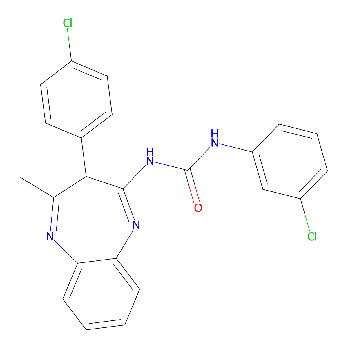 1-(3-chlorophenyl)-3-[3-(4-chlorophenyl)-4-methyl-3H-1,5-benzodiazepin-2-yl]urea molecular structure, CAS 669745-71-5