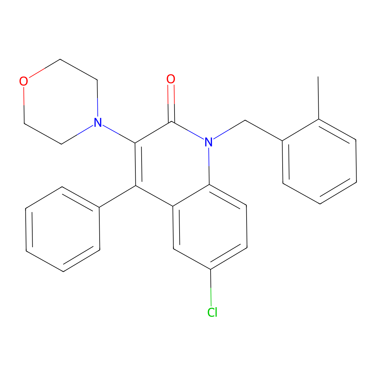 6-chloro-1-(2-methylbenzyl)-3-(morpholin-4-yl)-4-phenylquinolin-2(1H)-one molecular structure, CAS 669746-69-4