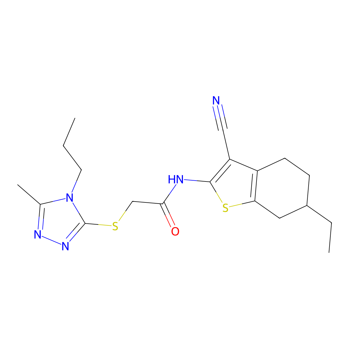 N-(3-cyano-6-ethyl-4,5,6,7-tetrahydro-1-benzothiophen-2-yl)-2-[(5-methyl-4-propyl-4H-1,2,4-triazol-3-yl)sulfanyl]acetamide molecular structure, CAS 669746-82-1