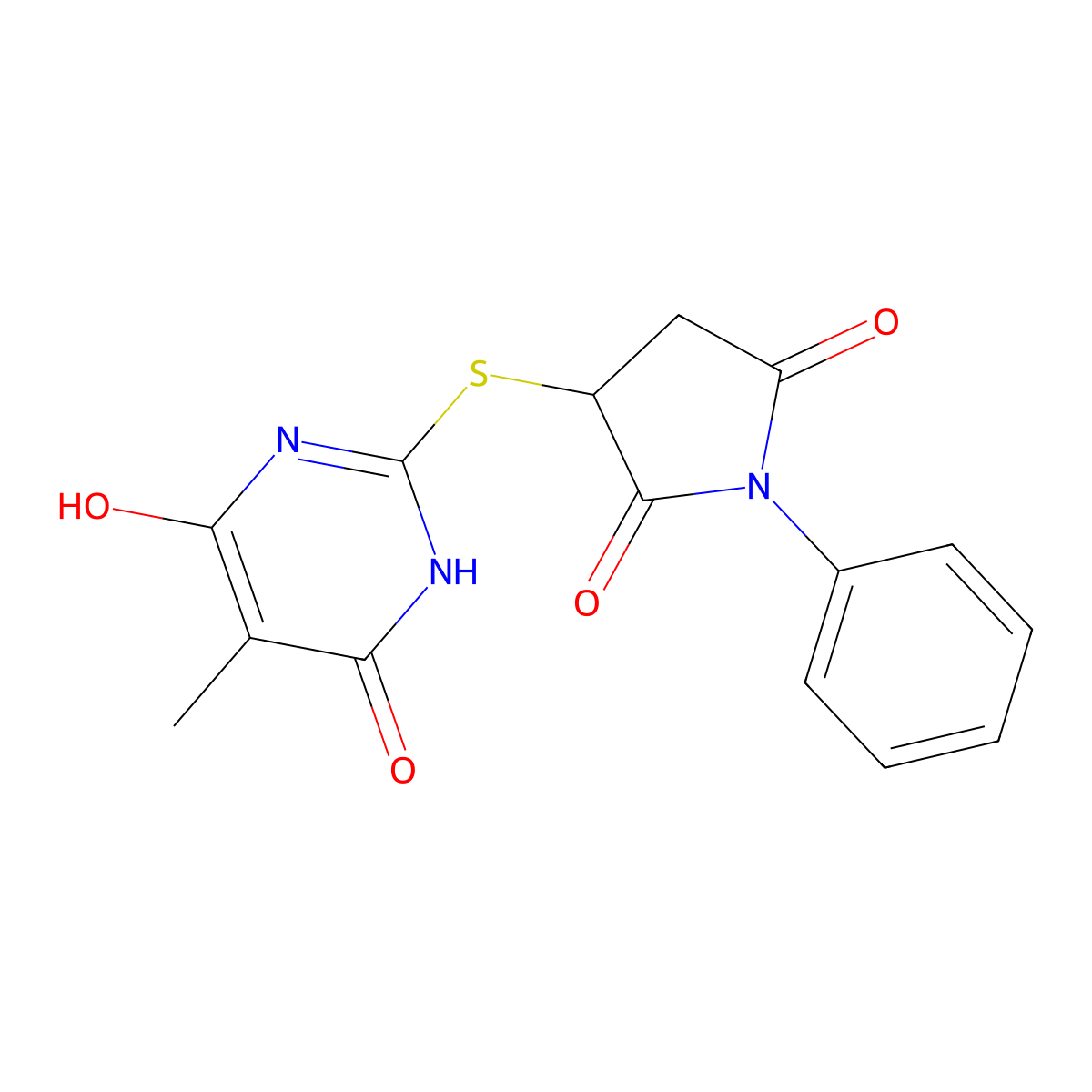 3-[(4,6-Dihydroxy-5-methylpyrimidin-2-yl)sulfanyl]-1-phenylpyrrolidine-2,5-dione molecular structure, CAS 669746-90-1