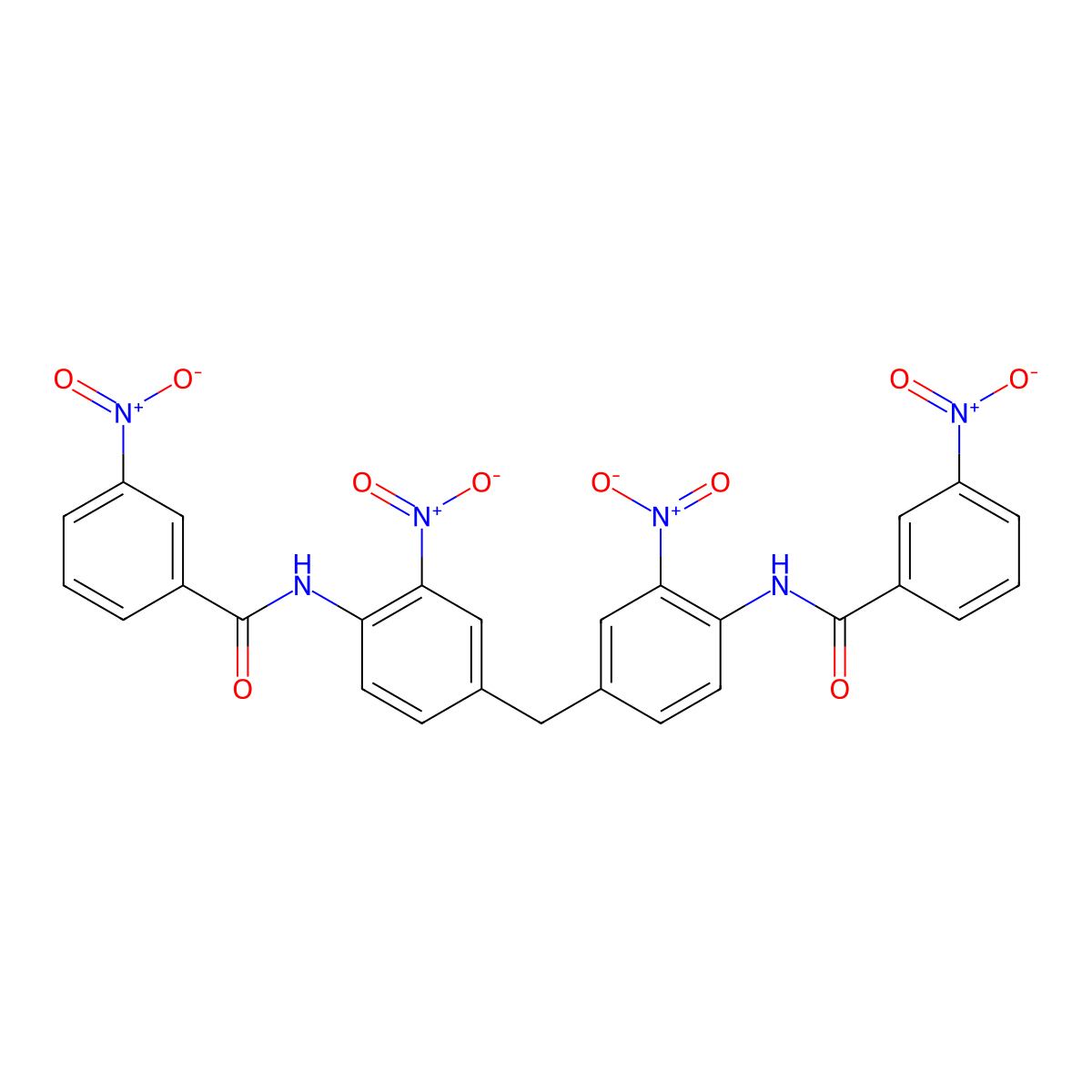 N,N'-[methanediylbis(2-nitrobenzene-4,1-diyl)]bis(3-nitrobenzamide) molecular structure, CAS 669746-97-8