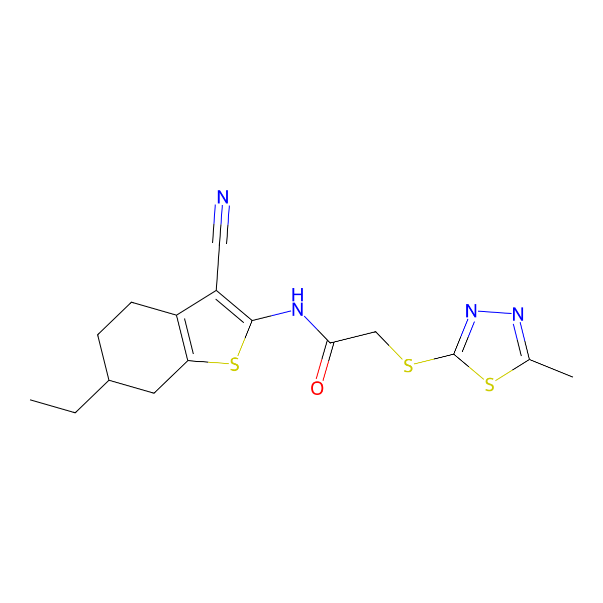 N-(3-cyano-6-ethyl-4,5,6,7-tetrahydro-1-benzothiophen-2-yl)-2-[(5-methyl-1,3,4-thiadiazol-2-yl)sulfanyl]acetamide molecular structure, CAS 669747-03-9