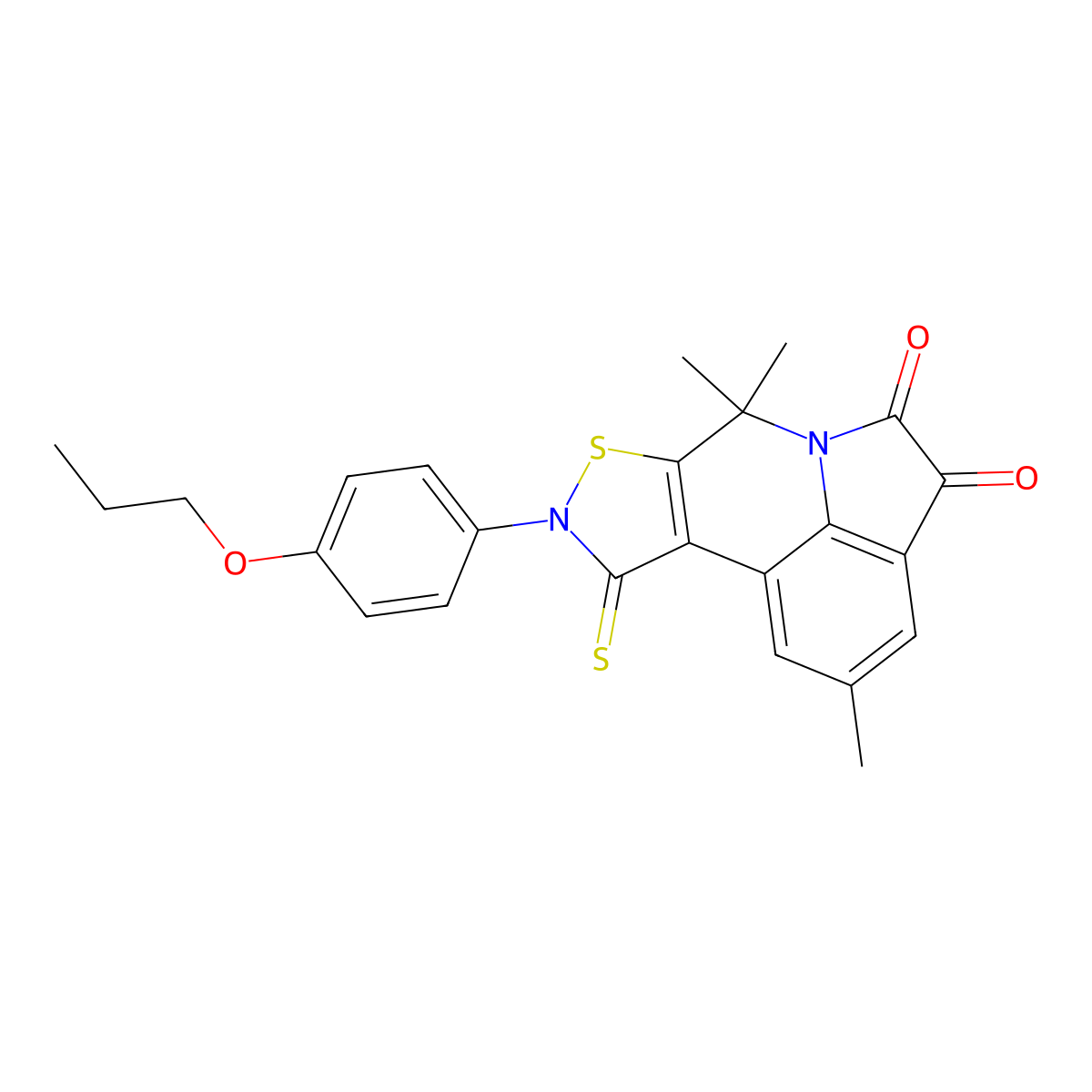 2,7,7-trimethyl-9-(4-propoxyphenyl)-10-thioxo-9,10-dihydro-7H-isothiazolo[5,4-c]pyrrolo[3,2,1-ij]quinoline-4,5-dione molecular structure, CAS 669747-59-5