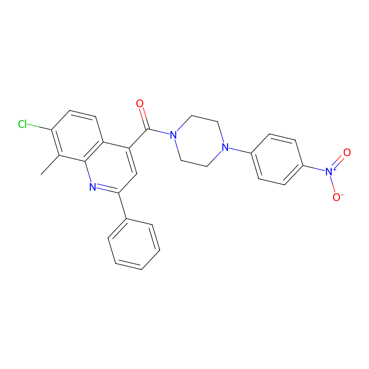 (7-Chloro-8-methyl-2-phenylquinolin-4-yl)[4-(4-nitrophenyl)piperazin-1-yl]methanone molecular structure, CAS 669747-88-0