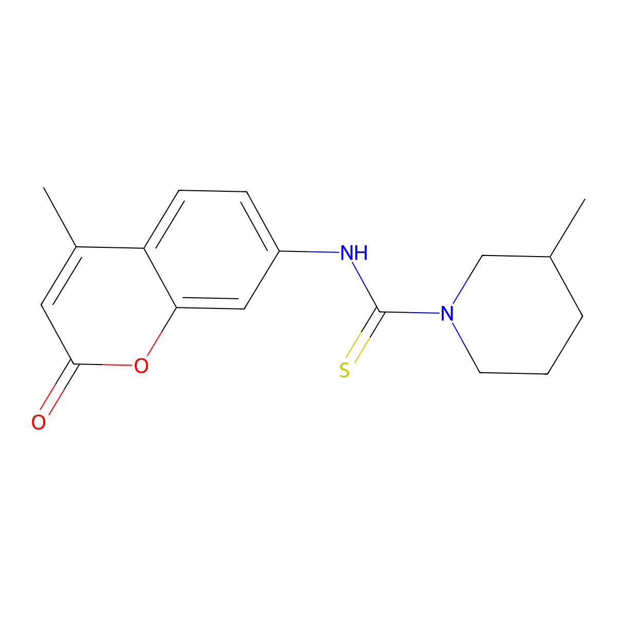 3-methyl-N-(4-methyl-2-oxo-2H-chromen-7-yl)piperidine-1-carbothioamide molecular structure, CAS 669748-20-3