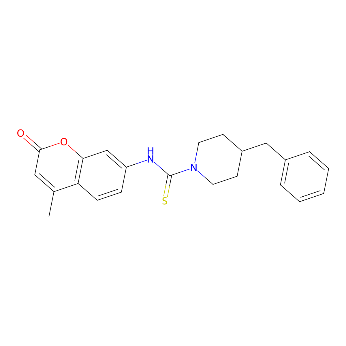 4-benzyl-N-(4-methyl-2-oxochromen-7-yl)piperidine-1-carbothioamide molecular structure, CAS 669748-24-7