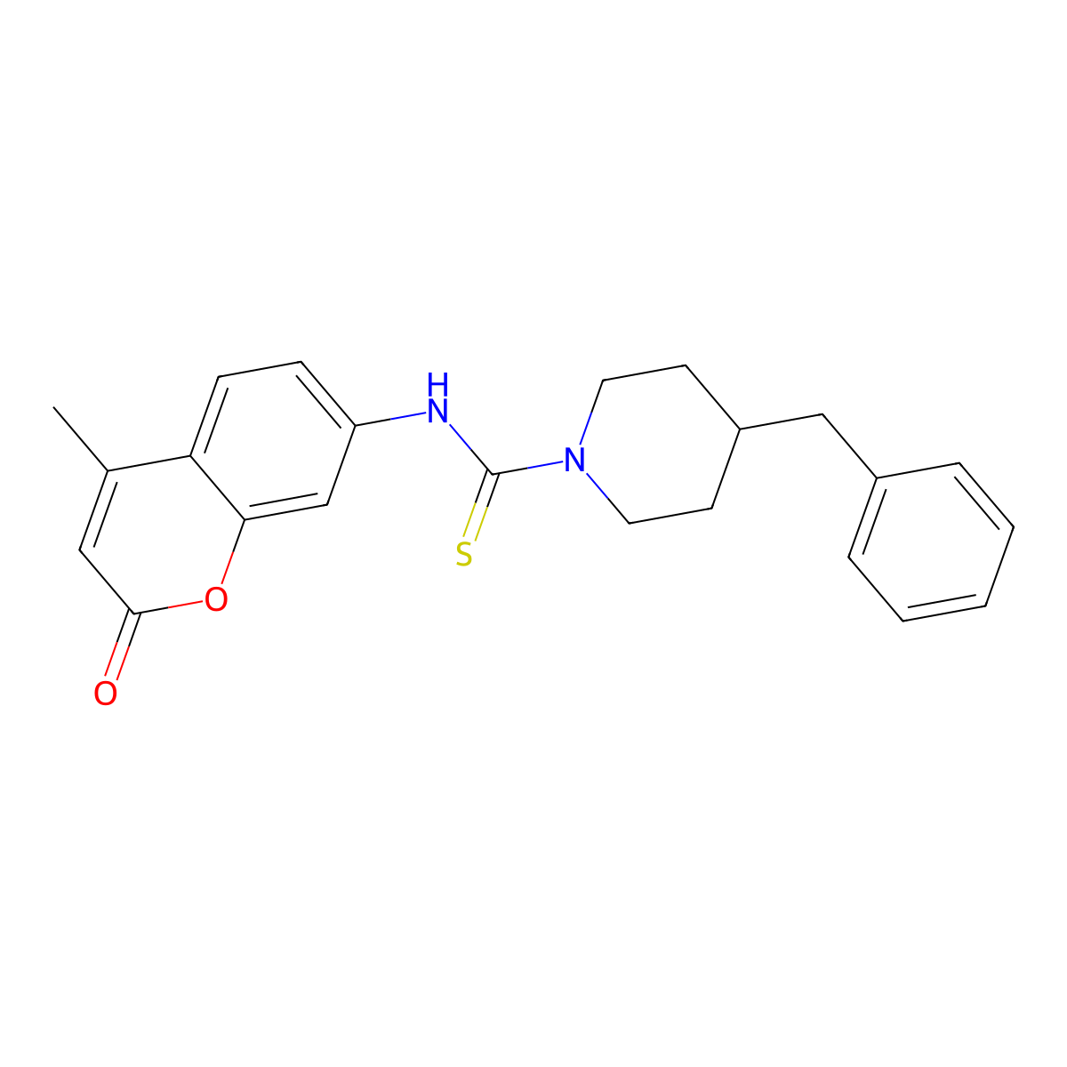 4-benzyl-N-(4-methyl-2-oxochromen-7-yl)piperidine-1-carbothioamide molecular structure, CAS 669748-24-7