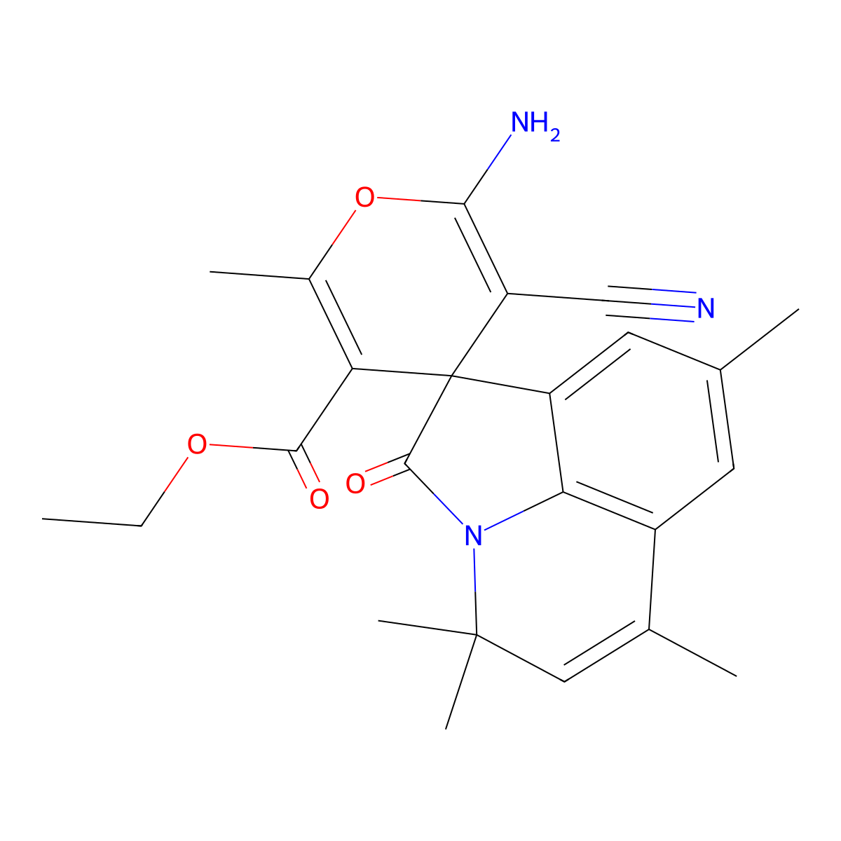 Ethyl 2-amino-3-cyano-4',4',6,6',8'-pentamethyl-2'-oxo-2',4'-dihydrospiro[pyran-4,1'-pyrrolo[3,2,1-ij]quinoline]-5-carboxylate molecular structure, CAS 669748-45-2