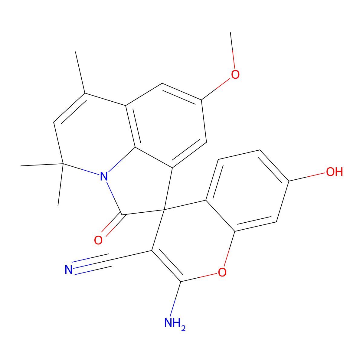 2-amino-7-hydroxy-8'-methoxy-4',4',6'-trimethyl-2'-oxo-4'H-spiro[chromene-4,1'-pyrrolo[3,2,1-ij]quinoline]-3-carbonitrile molecular structure, CAS 669748-86-1