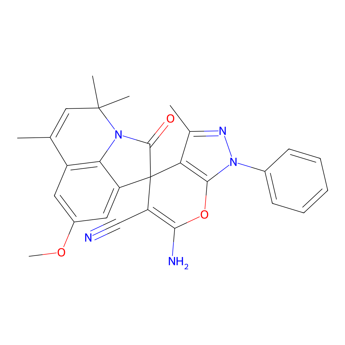 6-amino-8'-methoxy-3,4',4',6'-tetramethyl-2'-oxo-1-phenyl-2',4'-dihydro-1H-spiro[pyrano[2,3-c]pyrazole-4,1'-pyrrolo[3,2,1-ij]quinoline]-5-carbonitrile molecular structure, CAS 669749-01-3