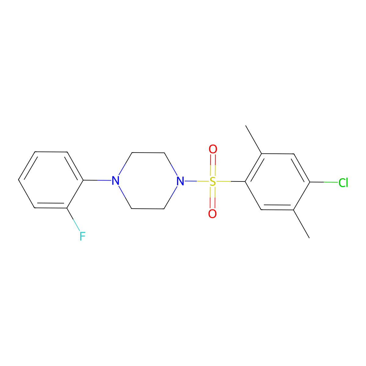 1-[(4-Chloro-2,5-dimethylphenyl)sulfonyl]-4-(2-fluorophenyl)piperazine molecular structure, CAS 669749-12-6