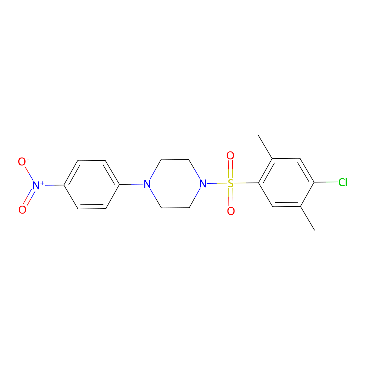 1-(4-Chloro-2,5-dimethylphenyl)sulfonyl-4-(4-nitrophenyl)piperazine molecular structure, CAS 669749-27-3