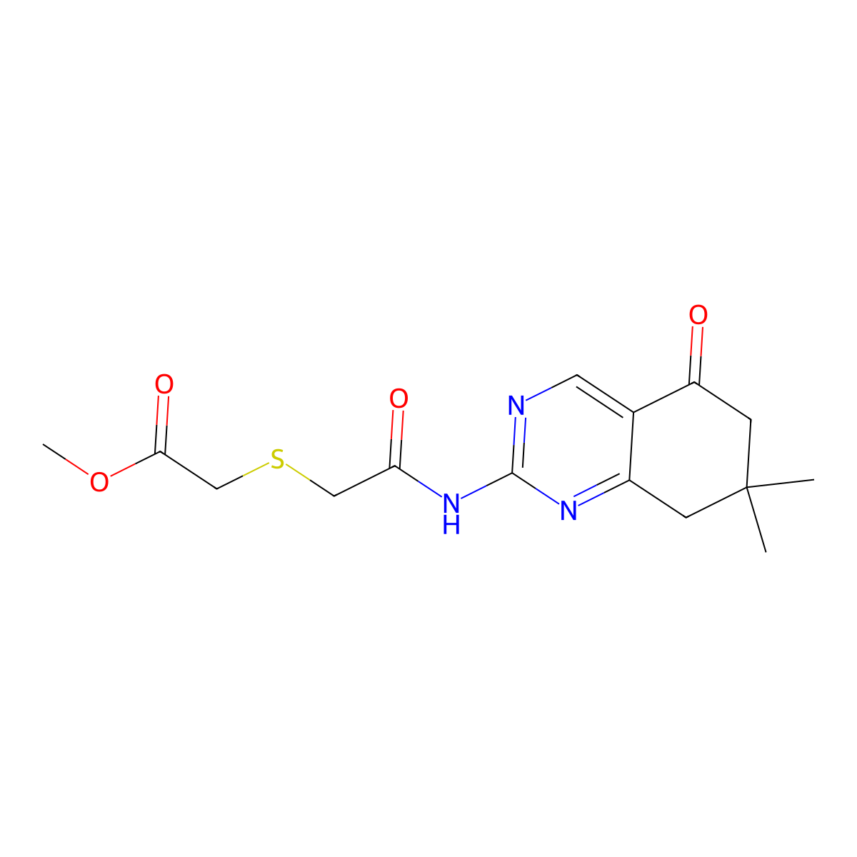 Methyl ({2-[(7,7-dimethyl-5-oxo-5,6,7,8-tetrahydroquinazolin-2-yl)amino]-2-oxoethyl}sulfanyl)acetate molecular structure, CAS 669749-97-7