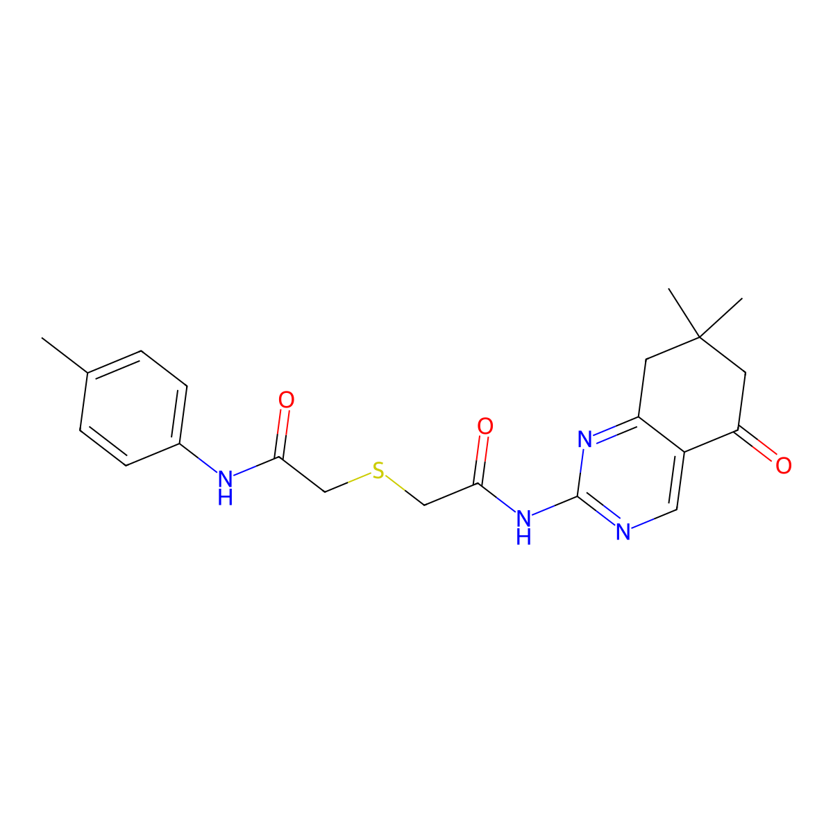 2-[2-[(7,7-dimethyl-5-oxo-6,8-dihydroquinazolin-2-yl)amino]-2-oxoethyl]sulfanyl-N-(4-methylphenyl)acetamide molecular structure, CAS 669750-02-1